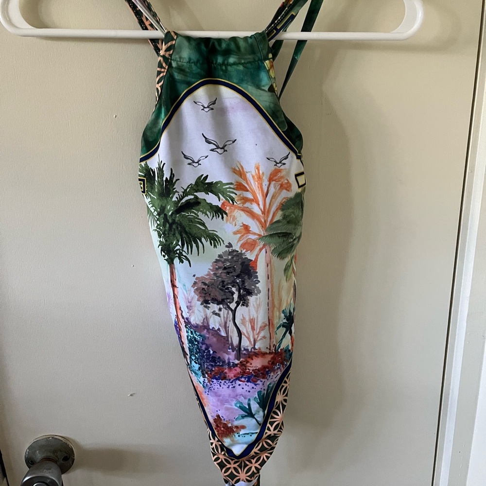 Tropical Print Halter Swimsuit